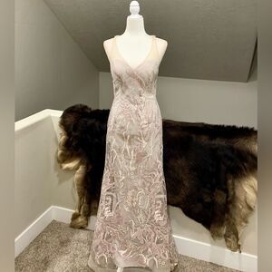 Stunning Custom Embroidered & Sequined Floral Lace Sexy Back Fishtail Gown